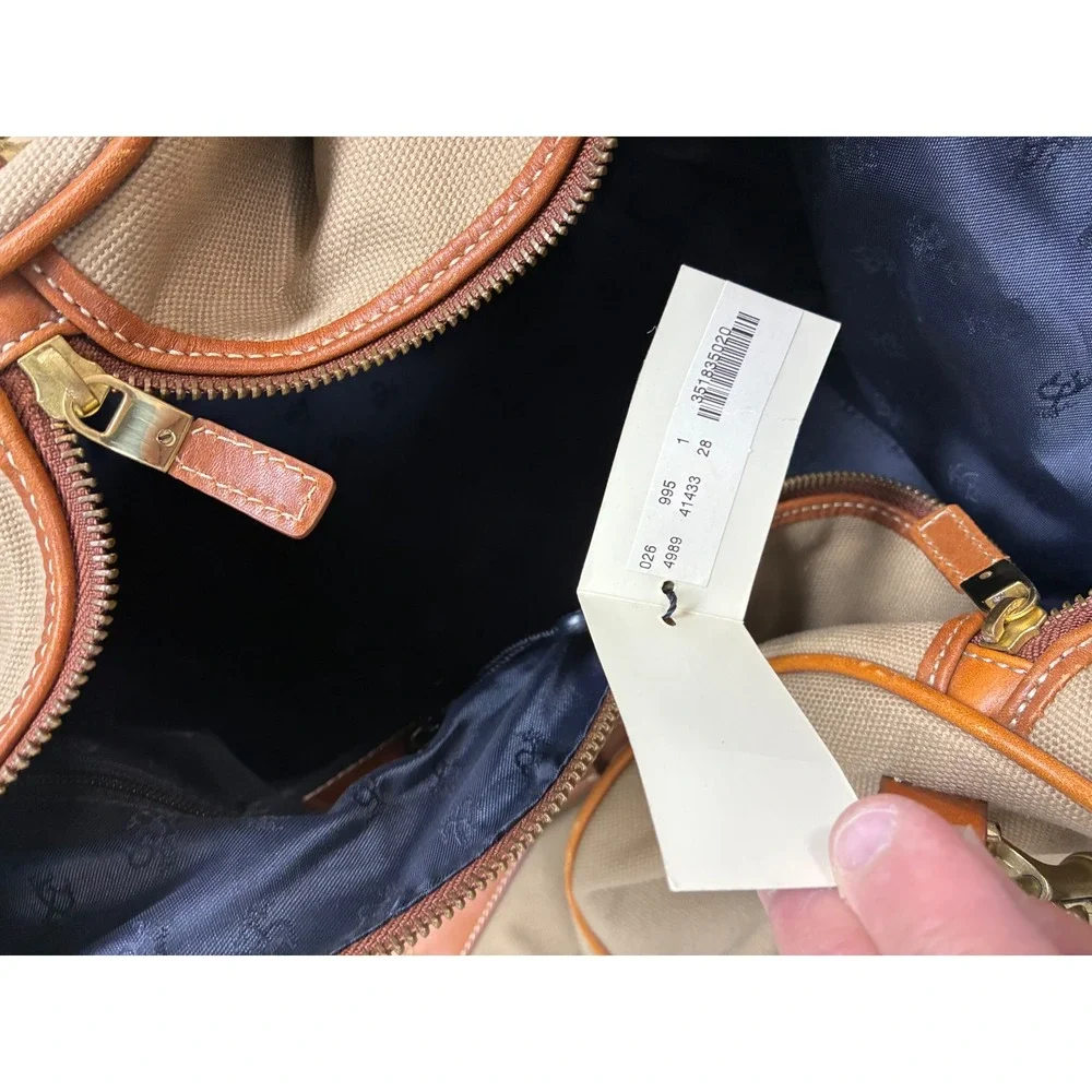 Brooks Brothers Canvas Leather Trim Duffle Bag Tan Brown Travel Weekender 4989